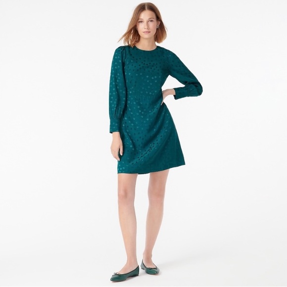 J. Crew Dresses & Skirts - J. Crew Long Sleeve Turquoise Blue Green Shift Dress in Jacquard Floral Dot 8